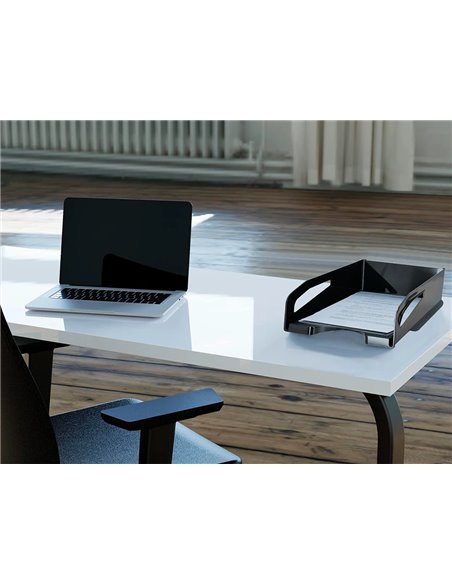Corbeille a courrier q-connect plastique grande capacite avec poignee noire opaque 386x270x115mm.