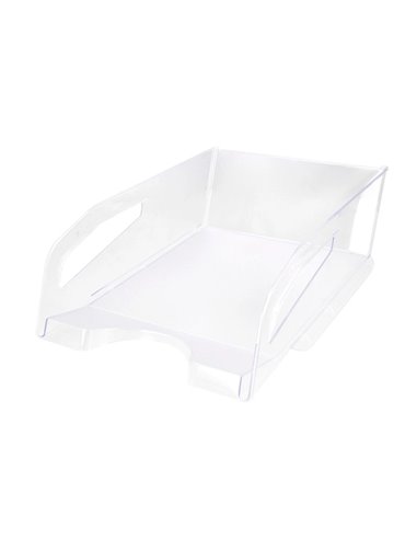 Corbeille a courrier q-connect plastique grande capacite avec poignee transparente 386x270x115mm.