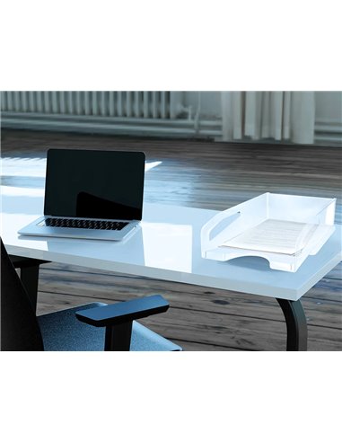Corbeille a courrier q-connect plastique grande capacite avec poignee transparente 386x270x115mm.