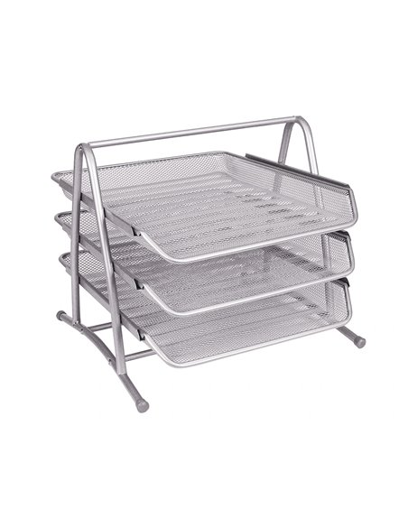 Corbeille à courrier q-connect maille métallique documents a4 350x278x275mm coloris gris set 3 unités.