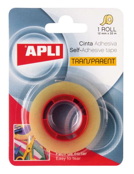 Ruban adhésif transparent Apli 12 mm x 33 m - Résistant à l'eau et aux intempéries - Facile à découper et à appliquer - Idéal po