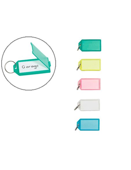 Porte-clé sign plastique méta l porte-étiquette 56x29mm coloris assortis 50 unités.