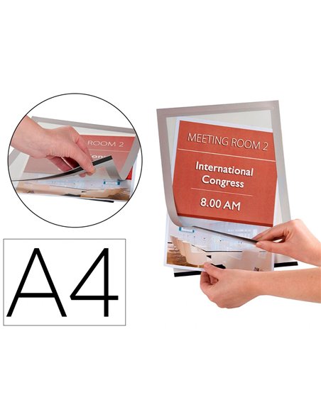 Cadre affichage q-connect magnétique a4 dos adhésif repositionnable coloris argent pack 2 unités.