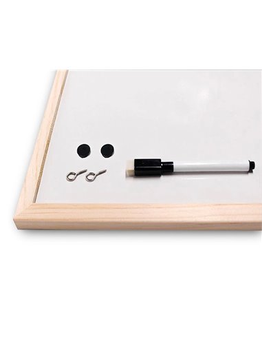 Tableau q-connect mélaminé cadre bois lisse lavable stabilité marqueurs spéciaux accessoires fixation mur 90x60cm.