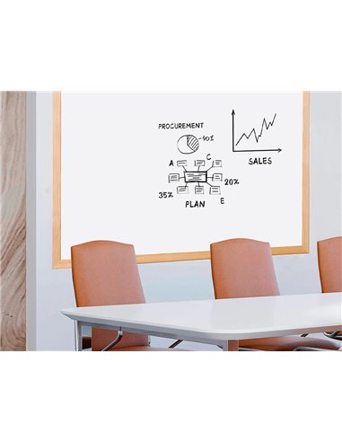 Tableau q-connect mélaminé cadre bois lisse lavable stabilité marqueurs spéciaux accessoires fixation mur 90x60cm.