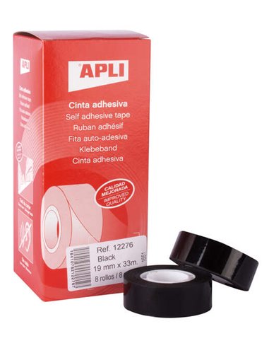 Ruban adhésif noir Apli 19 mm x 33 m - Résistant à l'eau et aux intempéries - Facile à couper à la main - Idéal pour une utilisa