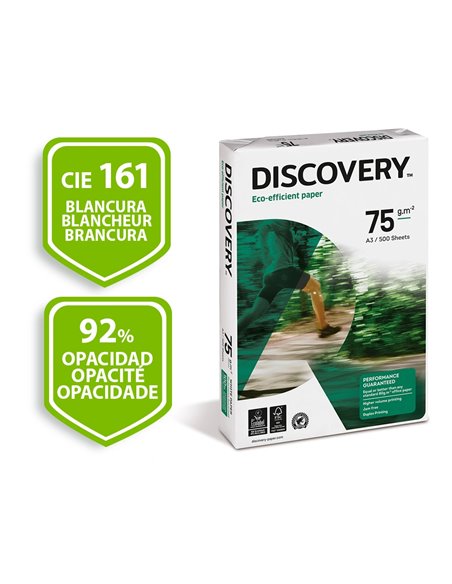 Papier discovery multifonction grand volume sans bourrage a3 75g/m2 blancheur 161 opacité 92 rigidité 100 500 feuilles.