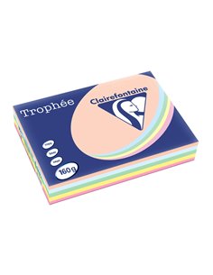 Ramette clairefontaine assortiments 160g 5x 50 fuilles a4 coloris pastel rose bleu vert canari saumon.