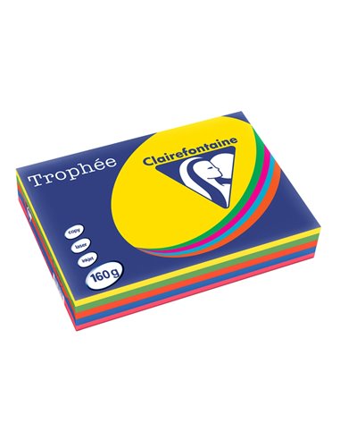 Ramette clairefontaine assortiments 160g 5x 50 fuilles a4 coloris intenses jaune bleu vert fuchsia rouge.