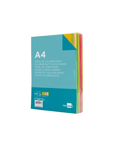 Papier couleur néon liderpapel multifonction a4 75g 4 coloris assortis néons jaune orange rose vert 500f.