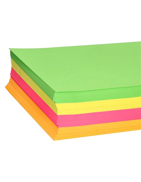 Papier couleur néon liderpapel multifonction a4 75g 4 coloris assortis néons jaune orange rose vert 500f.