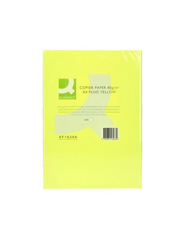 Papier couleur q-connect multifonction a4 80g/m2 unicolore jaune néon ramette 500 feuilles.