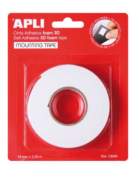 Ruban adhésif double face Apli 3D Foam 19 mm x 2,28 m - Adhérence forte et durable - Idéal pour travaux manuels et décoration - 