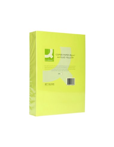 Papier couleur q-connect multifonction a4 80g/m2 unicolore jaune néon ramette 500 feuilles.