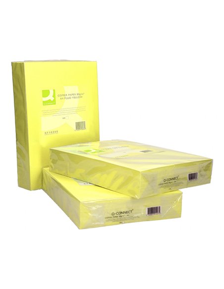 Papier couleur q-connect multifonction a4 80g/m2 unicolore jaune néon ramette 500 feuilles.