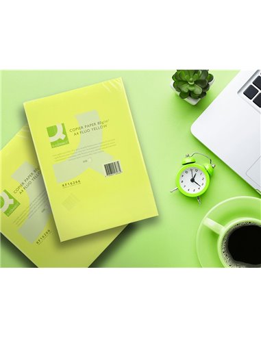 Papier couleur q-connect multifonction a4 80g/m2 unicolore jaune néon ramette 500 feuilles.