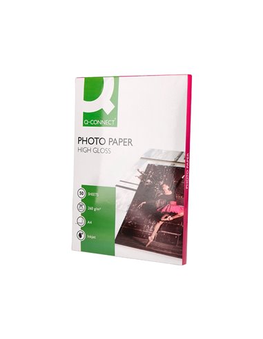Papier photo q-connect jet d'encre glacé ultra brillant a4 260g compatible toute imprima nte paquet 50 feuilles.