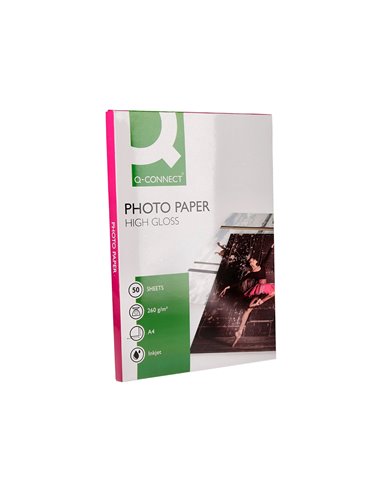 Papier photo q-connect jet d'encre glacé ultra brillant a4 260g compatible toute imprima nte paquet 50 feuilles.