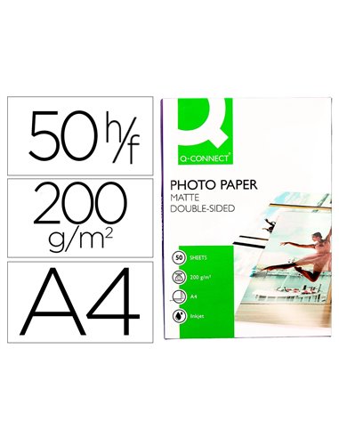 Papier photo q-connect jet d'encre recto-verso fini mat a4 200g/m2 compatible toute imprimante - paquet de 50.