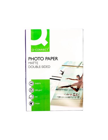 Papier photo q-connect jet d'encre recto-verso fini mat a4 200g/m2 compatible toute imprimante - paquet de 50.
