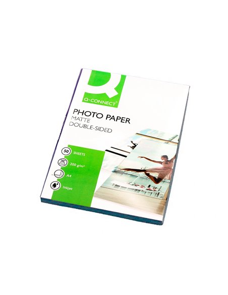 Papier photo q-connect jet d'encre recto-verso fini mat a4 200g/m2 compatible toute imprimante - paquet de 50.
