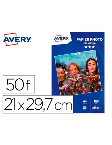 Papier photo avery brillant 160g a4 paquet de 50 feuilles.