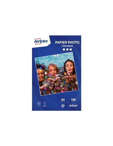 Papier photo avery brillant 160g a4 paquet de 50 feuilles.