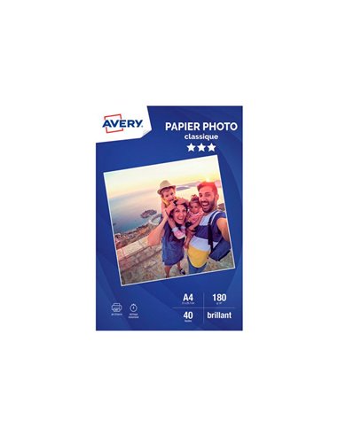 Papier photo avery brillant 180g a4 paquet de 40 feuilles.