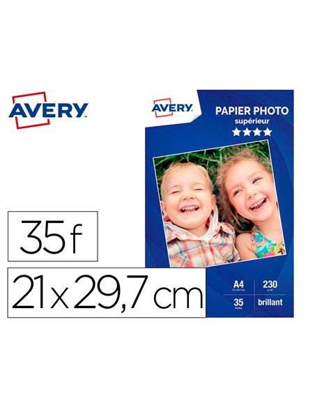 Papier photo avery brillant 230g a4 paquet de 35 feuilles.