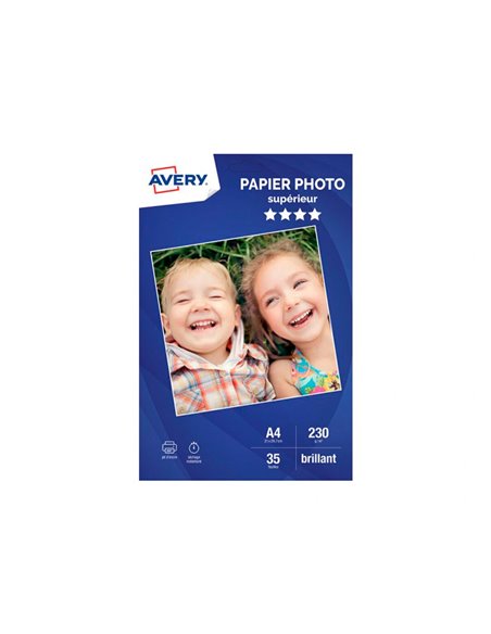 Papier photo avery brillant 230g a4 paquet de 35 feuilles.