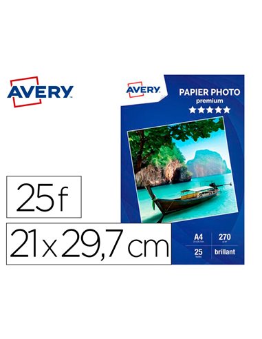 Papier photo avery brillant 270g a4 paquet de 25 feuilles.