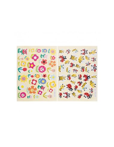 Gommette fantaisie cleopatre fleurs abeilles coccinelles planche a5 720 gommettes pochette de 20 planches.