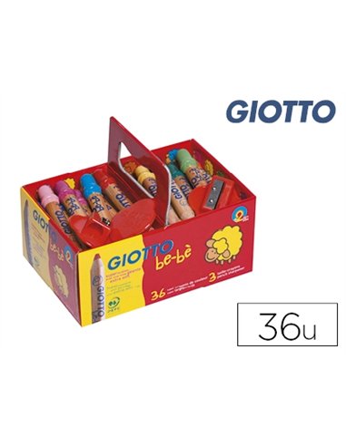 CRAYON COULEUR GIOTTO BE-BÈ 105MM MINE FACILE À TAILLER DIAMÈTRE 7MM COLORIS VIFS BOÎTE 36 UNITÉS + 3 TAILLE-CRAYONS