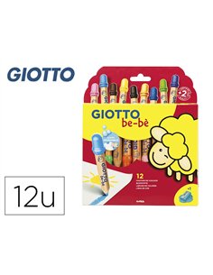Crayon couleur giotto be-bè maxi testé dermatologiquement étui 12 unités + 1 taille-crayon.