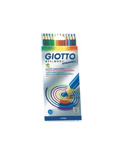 Crayon couleur giotto stilnovo aquarellable hexagonal 6.8mm mine 3.3mm coloris vifs intenses étui 12 unités.