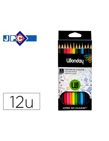 Crayon couleur jpc school day 180mm coloris assortis étui carton 12 unités.
