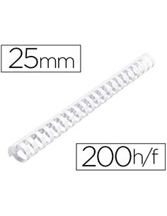 Anneau plastique à relier fellowes dos rond capacité 200f 25mm diamètre 300mm longueur coloris blanc boîte 50 unités.