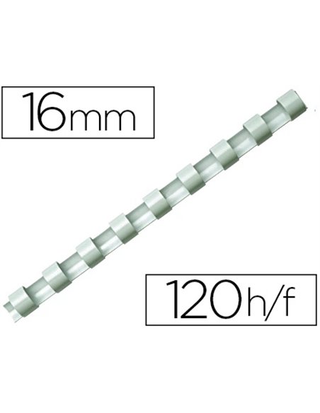 Anneau plastique à relier fellowes dos rond capacité 120f 16mm diamètre 300mm longueur coloris blanc boîte 100 unités.