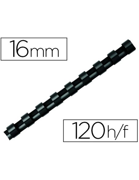 Anneau plastique à relier fellowes dos rond capacité 120f 16mm diamètre 300mm longueur coloris noir boîte 100 unités.