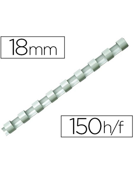 Anneau plastique à relier fellowes dos rond capacité 150f 19mm diamètre 300mm longueur coloris blanc boîte 100 unités.