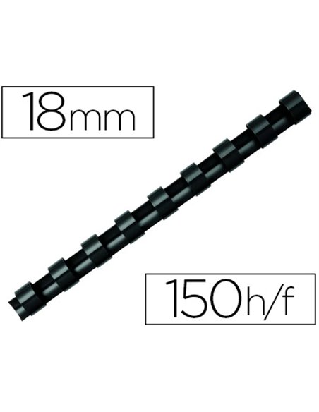 Anneau plastique à relier fellowes dos rond capacité 150f 19mm diamètre 300mm longueur coloris noir boîte 100 unités.