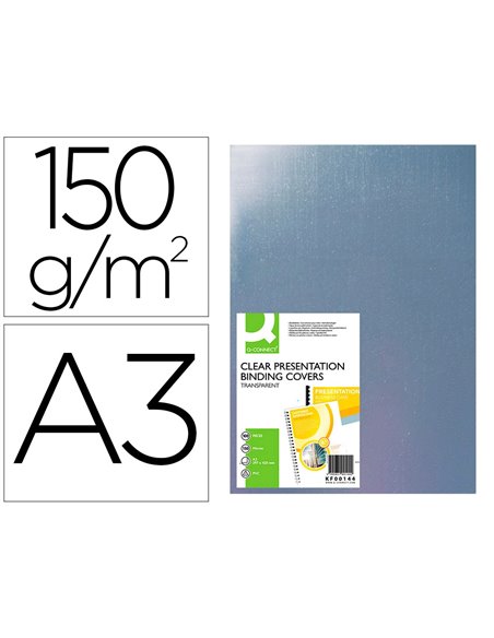 Plat couverture q-connect pvc incolore 150 microns a3 relieurs spirales peignes anneaux paquet 100 unités.