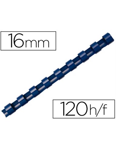 Anneau plastique à relier fellowes dos rond capacité 120f 16mm diamètre 300mm longueur coloris bleu boîte 100 unités.
