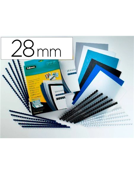 Anneau plastique fellowes relier format a4 21 anneaux diamètre 28mm 28x28x300mm coloris blanc boîte 50u.