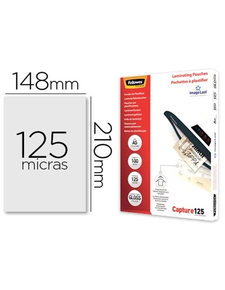 Pochette plastification fellowes à chaud polyester transparent résistant eau format a5 125 microns boîte 100 unités.