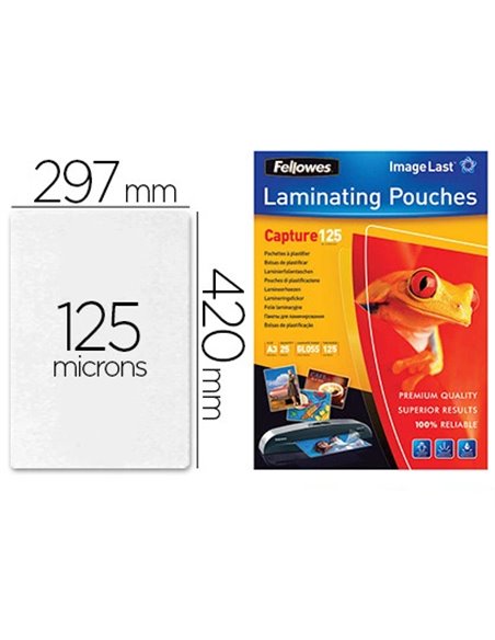 Pochette plastification fellowes à chaud polyester transparent résistant eau format a3 125 microns boîte 25 unités.