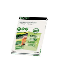Pochette plastification leitz a4 80 microns coloris transparent boite 100 unites.