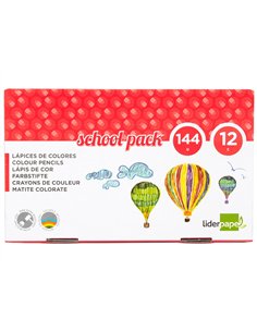 Crayon couleur liderpapel mine extra-résistante 174.5mm écriture douce 12 coloris intenses school pack 144 unités.