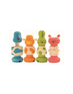 Vis animo djeco reconstitution de 4 animaux en bois compose de 3 pieces chacun coloris assortis.