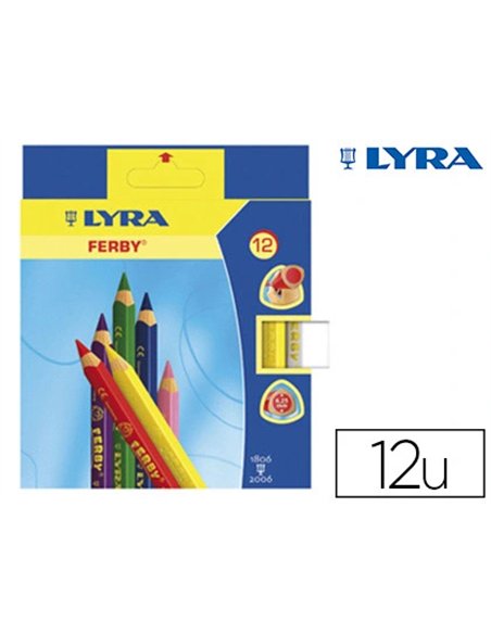 Crayon couleur lyra ferby triangulaire 120mm extrémité fermée usage économe mine 6.25mm diamètre étui carton 12 unités.